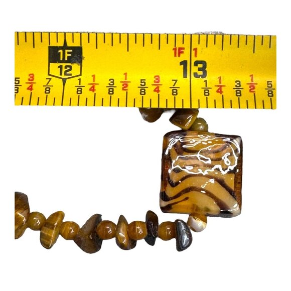 Vintage Handcrafted Tiger Eye & Artisan Glass Bead Necklace 26" Boho Chic Y2K - Picture 5 of 6